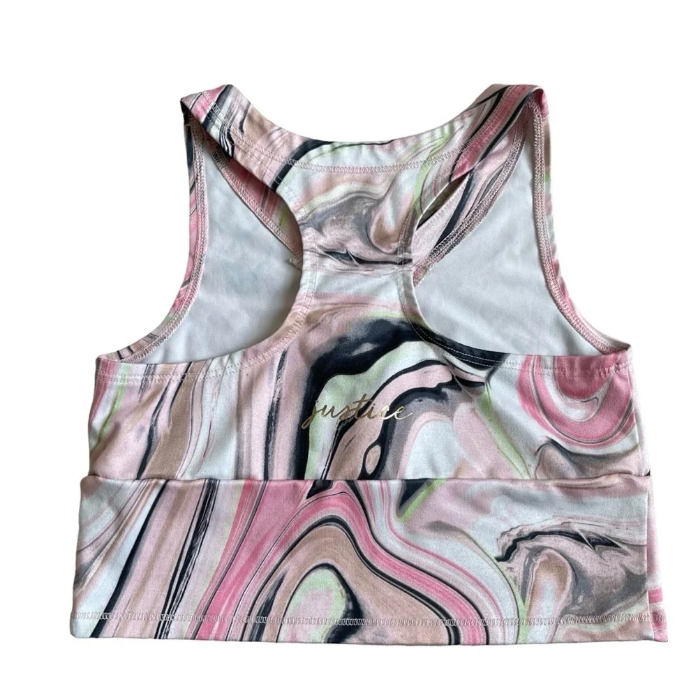 Justice Sports Bra Crisscross Long Line Girls Size M 10 Pink Athletic Yoga
